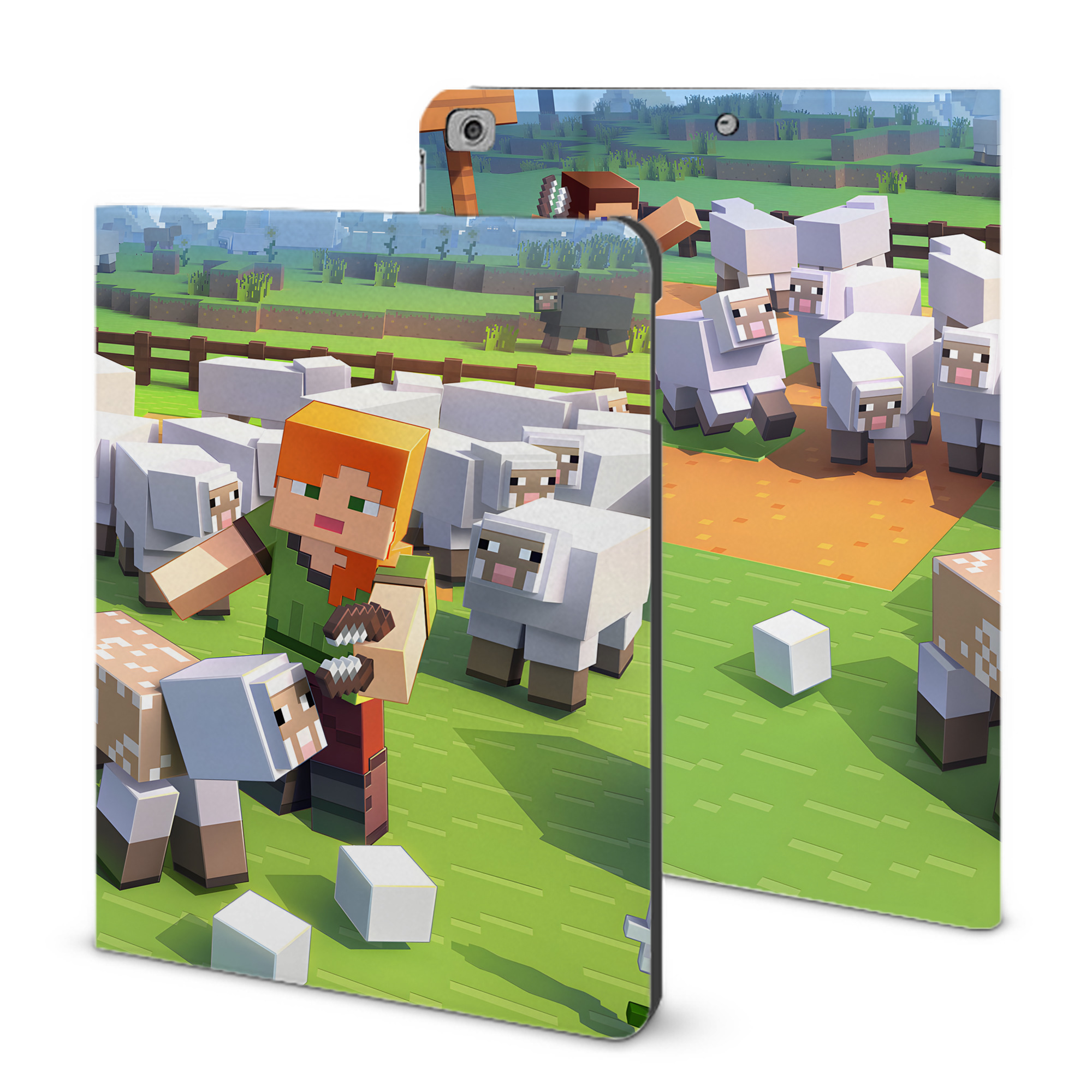 （画像用） マインクラフト ブロックの世界 Minecraft MC Block world IPad ケース ブック型 PUレザー TPU 耐衝撃 軽量 薄型 ペン収納なし 全面保護 IPad 各モデル対応